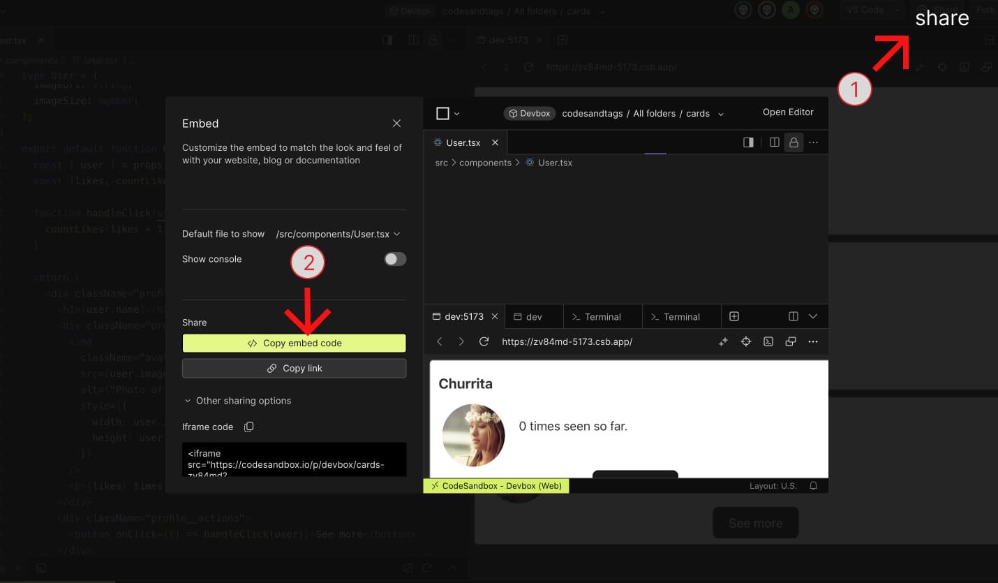 Export the codesandbox and embebed